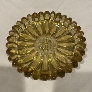 Vintage Hazel Atlas Sunflower Daisy Amethyst Glass Dish Trinket Dish Ashtray MCM